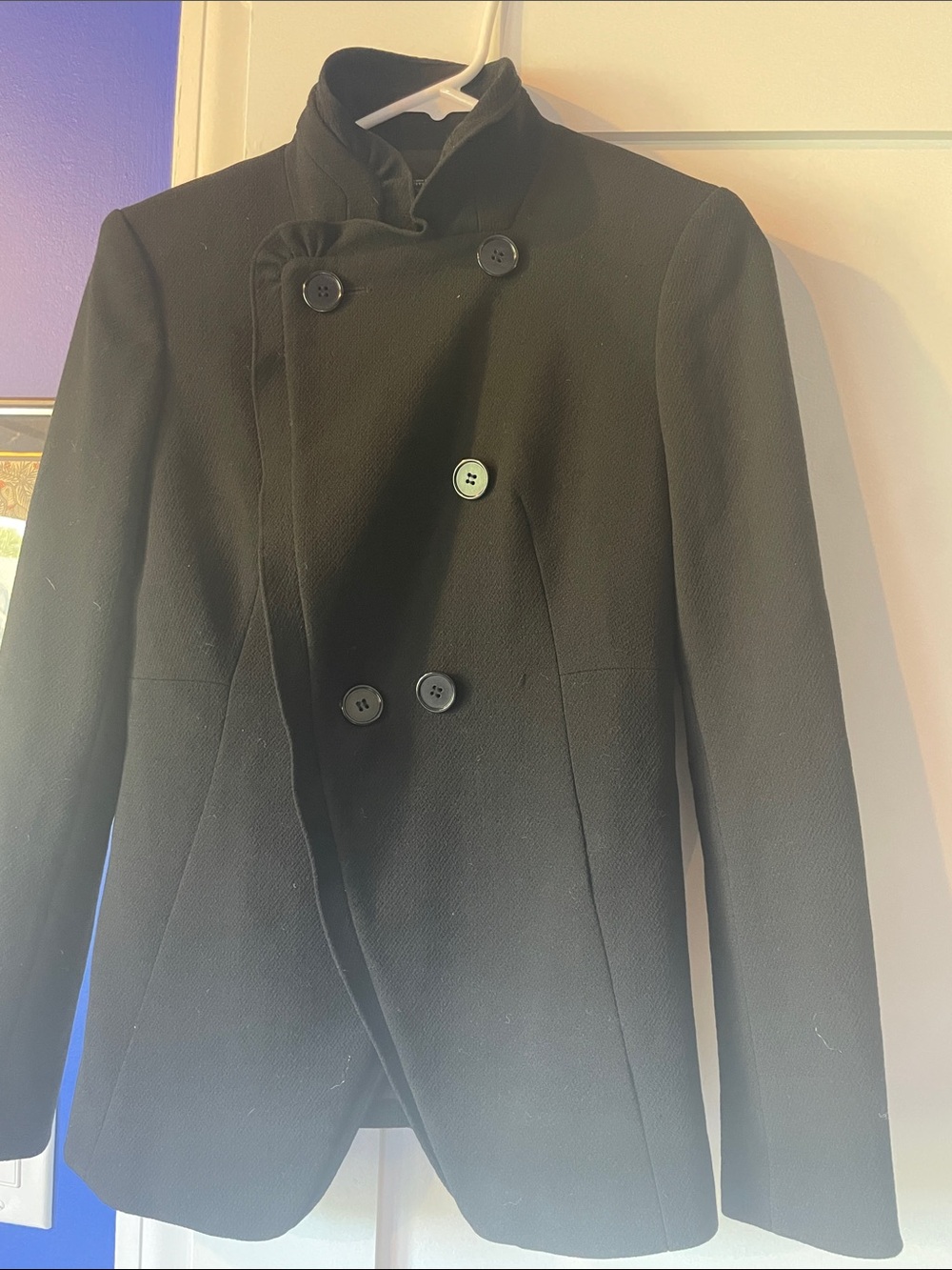 Ann Taylor Women's Black Double-Breasted Peacoat Jacket - petite.